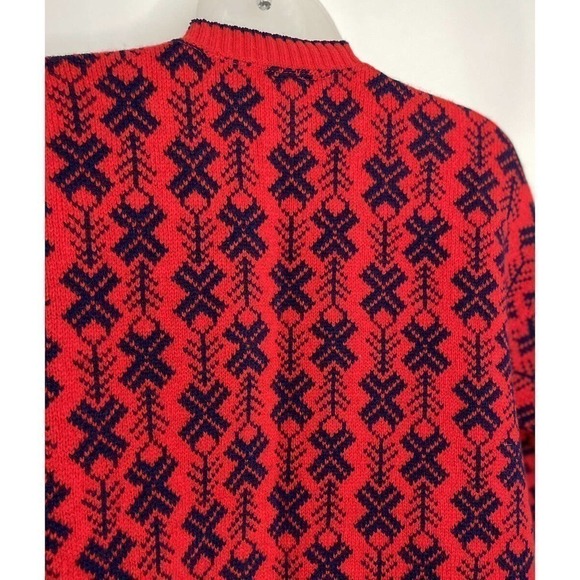 VINTAGE Fall River Wool Blend Cardigan Sweater Womens Medium Red Blue Snowflake - Picture 9 of 12